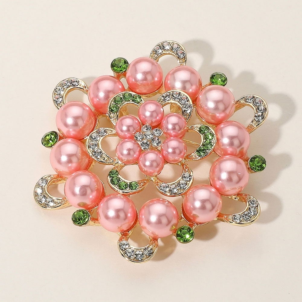 Round Crystal Pearl Flower Pin Brooch - Picture 1 of 4